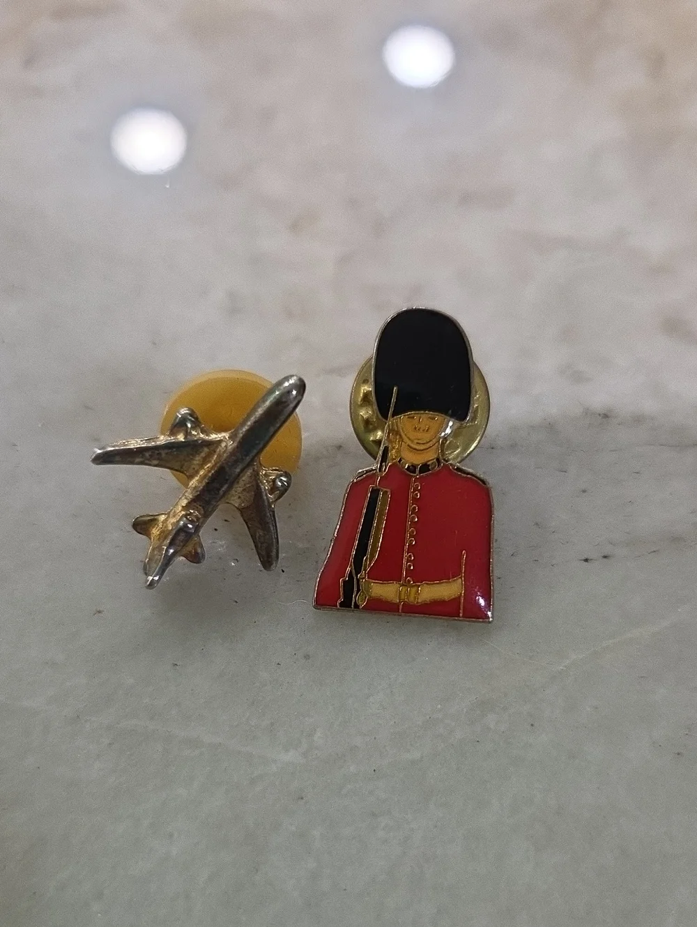 Enamel British Guard & Airplane Lapel Pin Set - Red, Black, Gold
